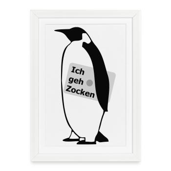 Pinguin geht Zocken - Gerahmtes Poster (27 × 37 cm) - Weiß - Vorne