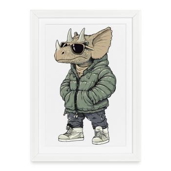 Dinosaure tricératops Hiver frais - Affiche encadrée (27 × 37 cm) - blanc - Devant