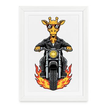 Cool Biker Giraffe Motorcycle Flames - Framed poster (27 × 37 cm) - white - Front