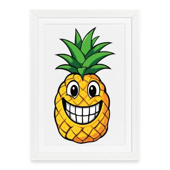 Dessin dessiné dessiné d’ananas mignon Fruits d’été des Caraïbes - Affiche encadrée (27 × 37 cm) - blanc - Devant
