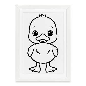Bébé canard mignon – Design noir et blanc - Affiche encadrée (27 × 37 cm) - blanc - Devant