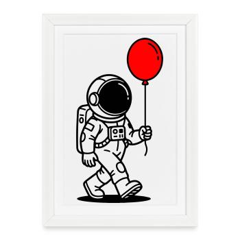 Astronaute avec ballon - Affiche encadrée (27 × 37 cm) - blanc - Devant