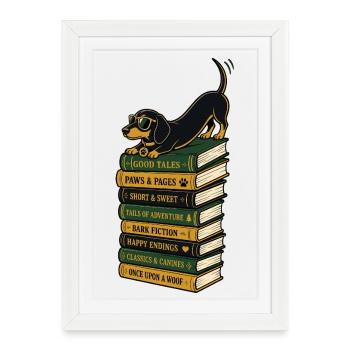 Cadeau de lecture de teckel pour lecteurs de livres pour chiens - Affiche encadrée (27 × 37 cm) - blanc - Devant
