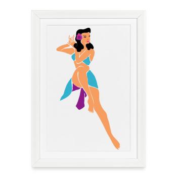 Pin up beach girl 1950's - Affiche encadrée (27 × 37 cm) - blanc - Devant