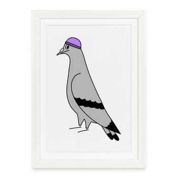 Pigeon with Beanie – Urban Minimal Illustration - Framed poster (27 × 37 cm) - white - Front