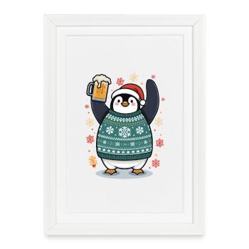 Pingouin festif en pullover - Affiche encadrée (27 × 37 cm) - blanc - Devant