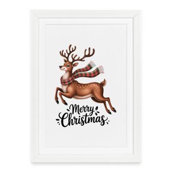 Winterhirsch mit kariertem Schal - Gerahmtes Poster (27 × 37 cm) - Weiß - Vorne