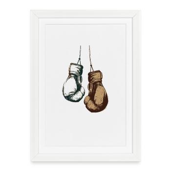 Gants de boxe suspendus à la conception des cordons - Affiche encadrée (27 × 37 cm) - blanc - Devant