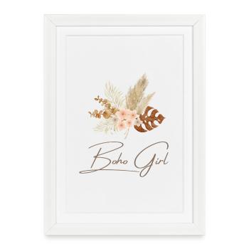 Boho Girl Couronne Florale - Affiche encadrée (27 × 37 cm) - blanc - Devant
