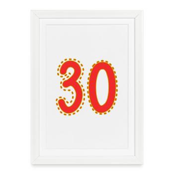 Number 30 on Colored Sheets Paper - Framed poster (27 × 37 cm) - white - Front