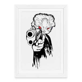 Gangster Cat - Affiche encadrée (27 × 37 cm) - blanc - Devant