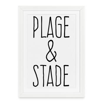 Plage et stade - Affiche encadrée (27 × 37 cm) - blanc - Devant