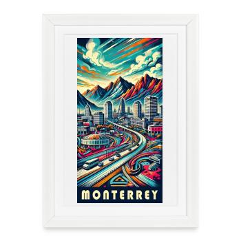 Monterrey Mexiko Stadt Reise Design - Gerahmtes Poster (27 × 37 cm) - Weiß - Vorne