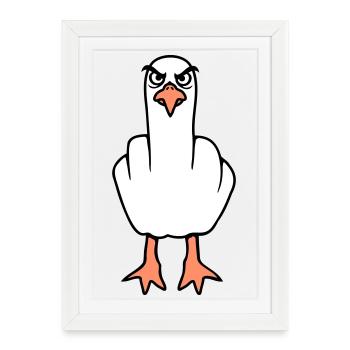Mouette majeur insulte doigt puant vilain - Affiche encadrée (27 × 37 cm) - blanc - Devant