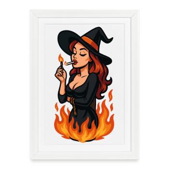 Sorcière en flammes  - Affiche encadrée (27 × 37 cm) - blanc - Devant