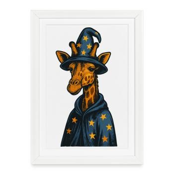 Magicien Girafe Art Magique - Affiche encadrée (27 × 37 cm) - blanc - Devant