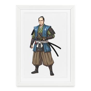 Edo Samurai in Blue Jacket - Framed poster (27 × 37 cm) - white - Front