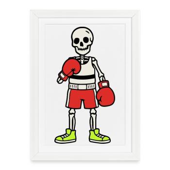 Boxeur squelette – Soirée de combat effrayant - Affiche encadrée (27 × 37 cm) - blanc - Devant