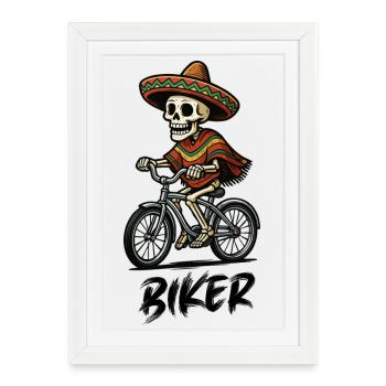 Skeleton cycliste Sombrero - Affiche encadrée (27 × 37 cm) - blanc - Devant