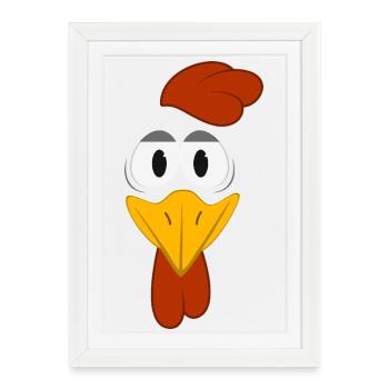 Dessin animé drôle avec visage de poule et grands yeux, animal mignon - Affiche encadrée (27 × 37 cm) - blanc - Devant
