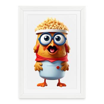 Poulet au popcorn avec verres - Affiche encadrée (27 × 37 cm) - blanc - Devant