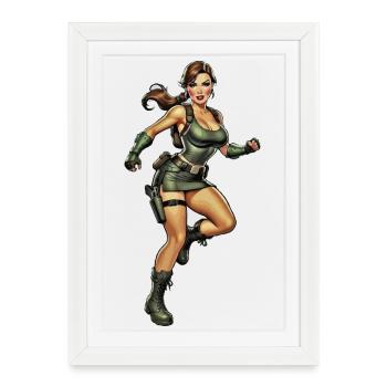 Aventurier vert en tenue de combat - Affiche encadrée (27 × 37 cm) - blanc - Devant