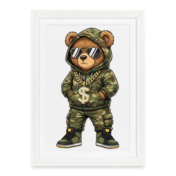 Camo Teddy Bear with Gold Chain - Framed poster (27 × 37 cm) - white - Front