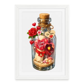 Message dans une bouteille Enchantement de la Saint-Valentin - Affiche encadrée (27 × 37 cm) - blanc - Devant