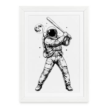 Astronaute Batte de baseball Sports Spatiaux Cosmos - Affiche encadrée (27 × 37 cm) - blanc - Devant
