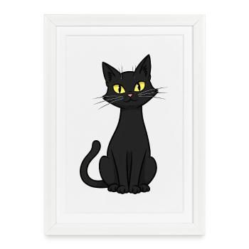 Élégante illustration de chat noir - Affiche encadrée (27 × 37 cm) - blanc - Devant