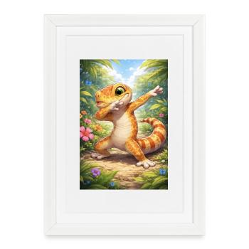 Gecko tropical de style dabbinging - Affiche encadrée (27 × 37 cm) - blanc - Devant