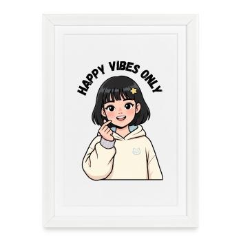 Sweat-shirt crème avec fille kawaii - Affiche encadrée (27 × 37 cm) - blanc - Devant