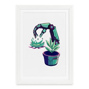 Robots néon - Affiche encadrée (27 × 37 cm) - blanc - Devant