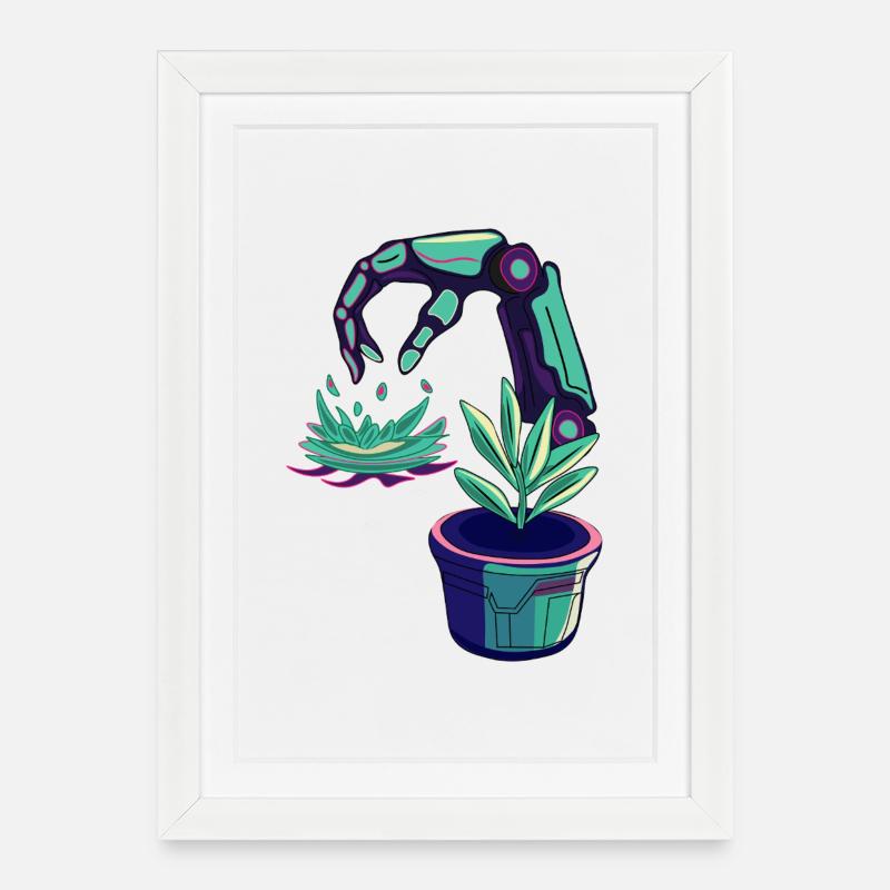 Robots néon - Affiche encadrée (27 × 37 cm) - blanc