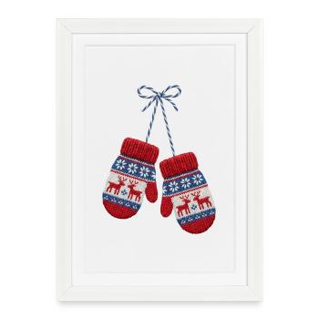Moufles de Noël brodée (imprimé) - Affiche encadrée (27 × 37 cm) - blanc - Devant