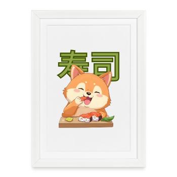 Shiba Sushi Joy Cartoon - Framed poster (27 × 37 cm) - white - Front