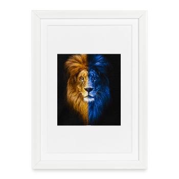 Lion de couleur partagée : Œil du héros - Affiche encadrée (27 × 37 cm) - blanc - Devant