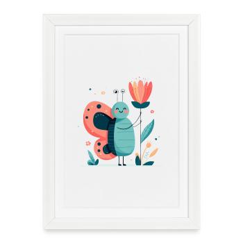 Un papillon mignon avec une fleur - Affiche encadrée (27 × 37 cm) - blanc - Devant