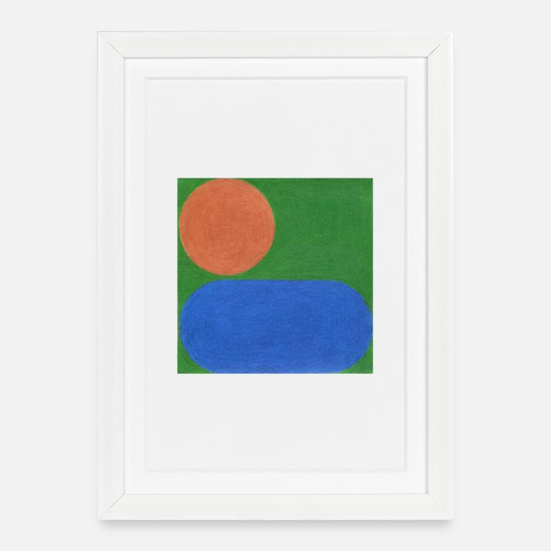 Cercle orange et rectangle bleu - Affiche encadrée (27 × 37 cm) - blanc