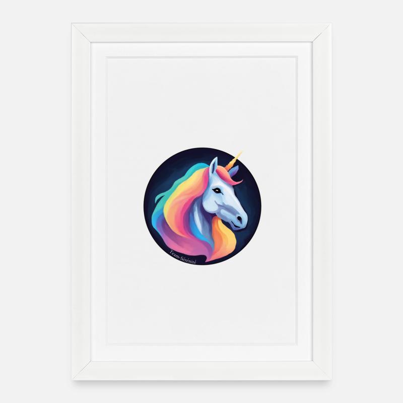 Licorne arc en ciel - Affiche encadrée (27 × 37 cm) - blanc