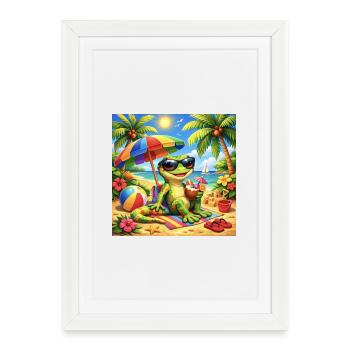 Gecko on the beach with sunglasses - Framed poster (27 × 37 cm) - white - Front