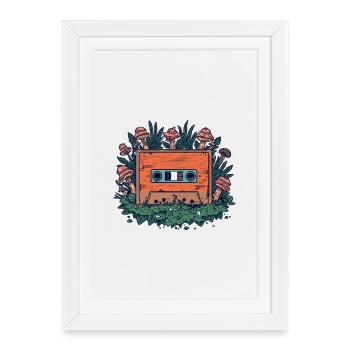 Retro cassette and forest mushrooms - Framed poster (27 × 37 cm) - white - Front