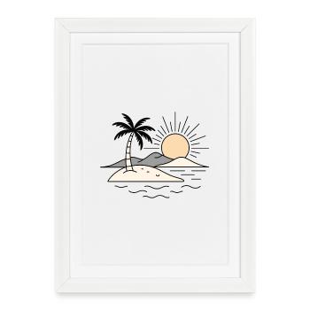 Conception minimaliste de vacances au coucher de soleil sur une île tropicale - Affiche encadrée (27 × 37 cm) - blanc - Devant