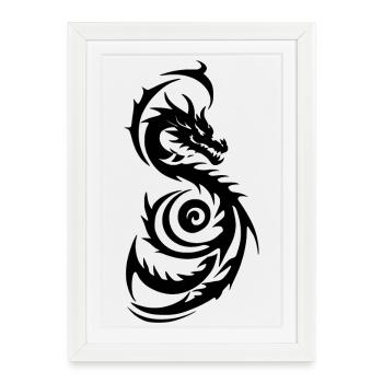 Black Tribal Fantasy Dragon - Framed poster (27 × 37 cm) - white - Front
