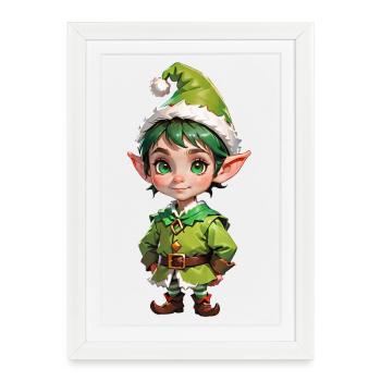 Doux petit lutin de Noël - Affiche encadrée (27 × 37 cm) - blanc - Devant
