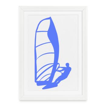Silhouette minimaliste de véliplanchiste pour homme - Affiche encadrée (27 × 37 cm) - blanc - Devant