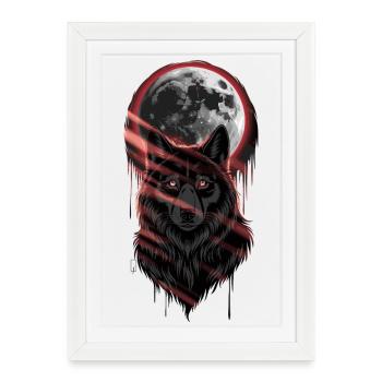 Loup à la pleine lune avec des marques de griffes rouges - Affiche encadrée (27 × 37 cm) - blanc - Devant