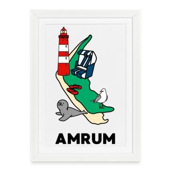 Île d’Amrum en mer du Nord - Affiche encadrée (27 × 37 cm) - blanc - Devant