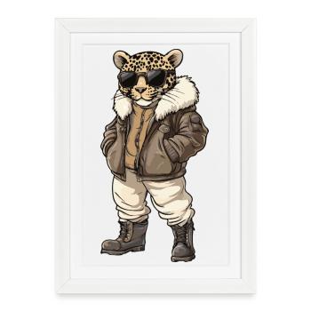Léopard Hiver frais - Affiche encadrée (27 × 37 cm) - blanc - Devant