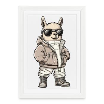 Alpaga Lama Hiver Frais - Affiche encadrée (27 × 37 cm) - blanc - Devant